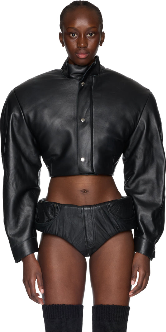 Leather Cropped Shoulder Jacket
