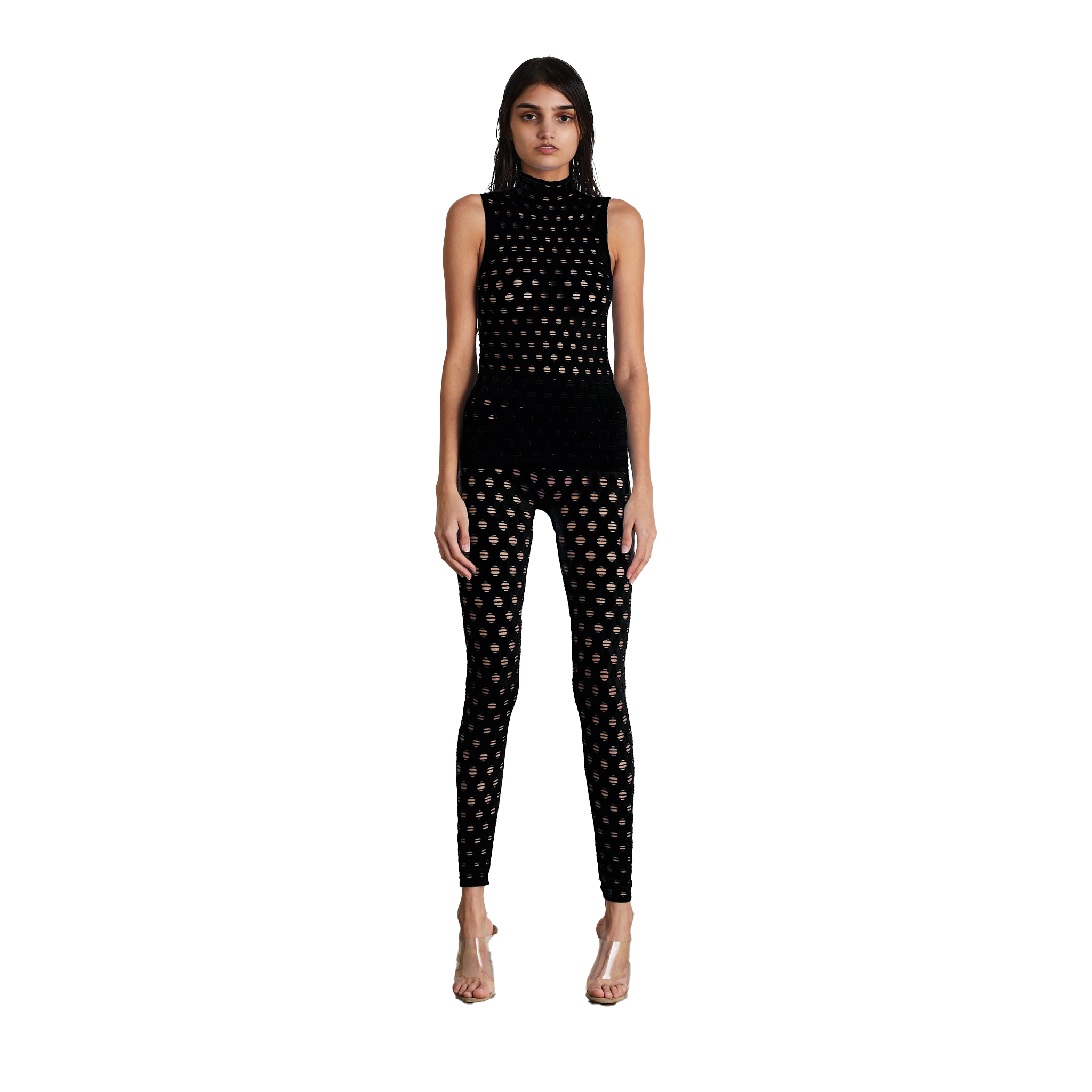 Perforated Sleeveless Turtleneck