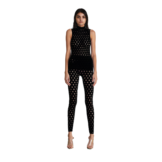 Perforated Sleeveless Turtleneck