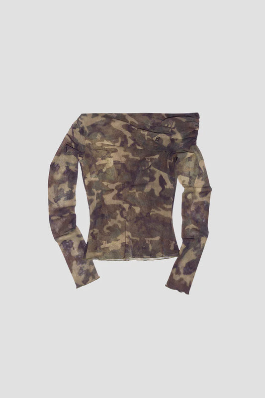 Camo Mesh Off-Shoulder Longsleeve