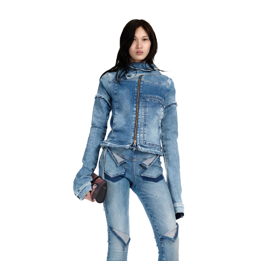 Drape Collar Denim Jacket