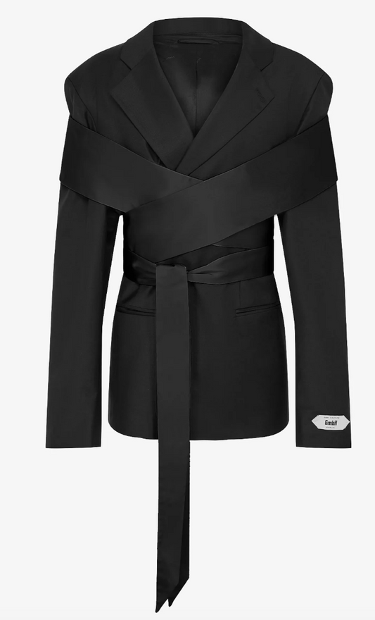 Perin Merino Wool Blazer Black with Removable Stole