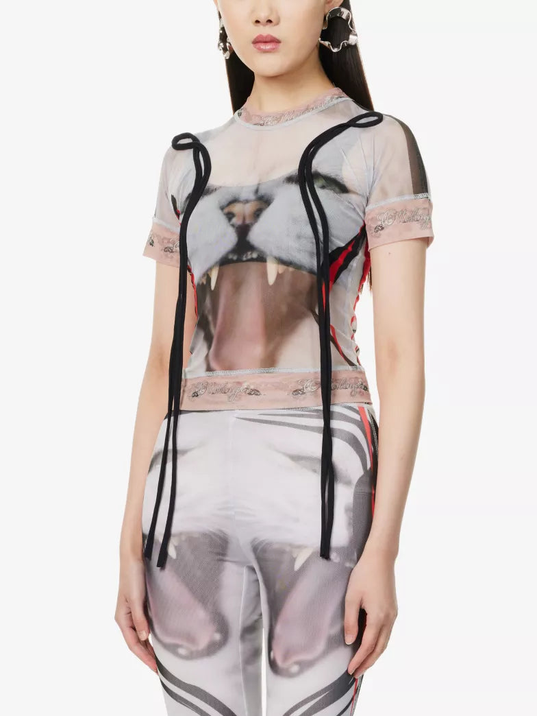 Cat Print Mesh T Shirt
