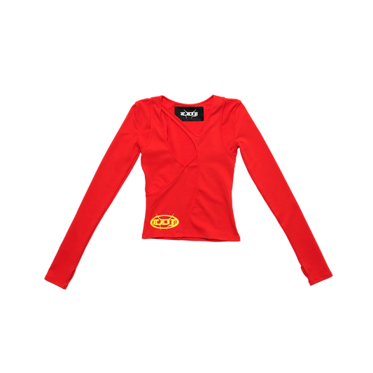Red Long Sleeve Cut Out Top