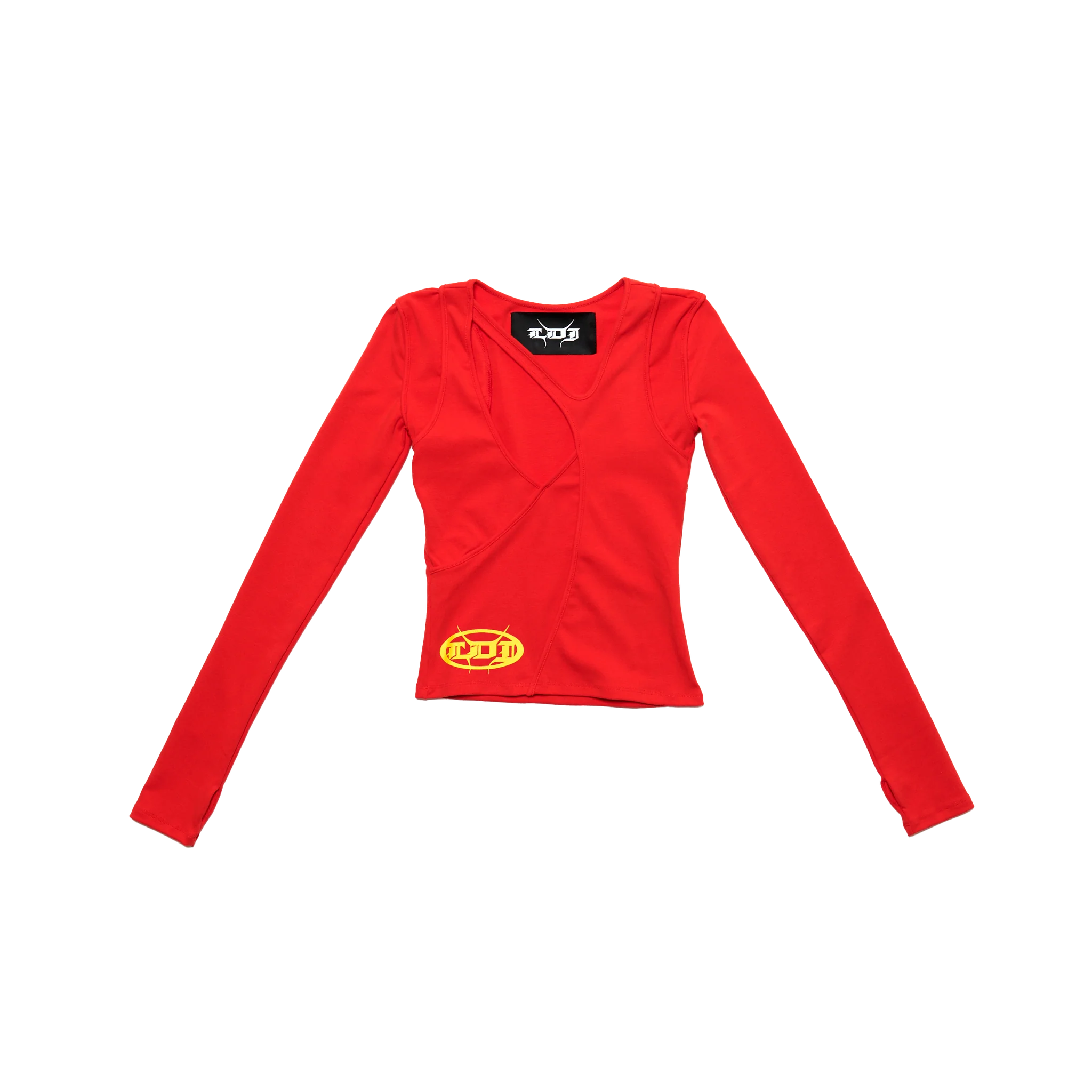 Red Long Sleeve Cut Out Top