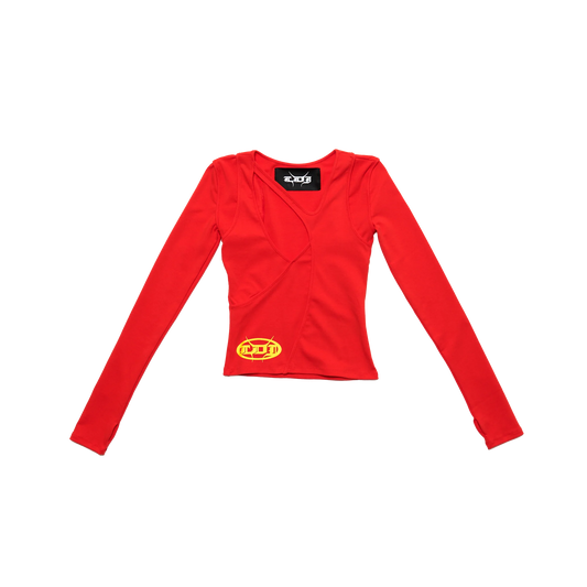 Red Long Sleeve Cut Out Top