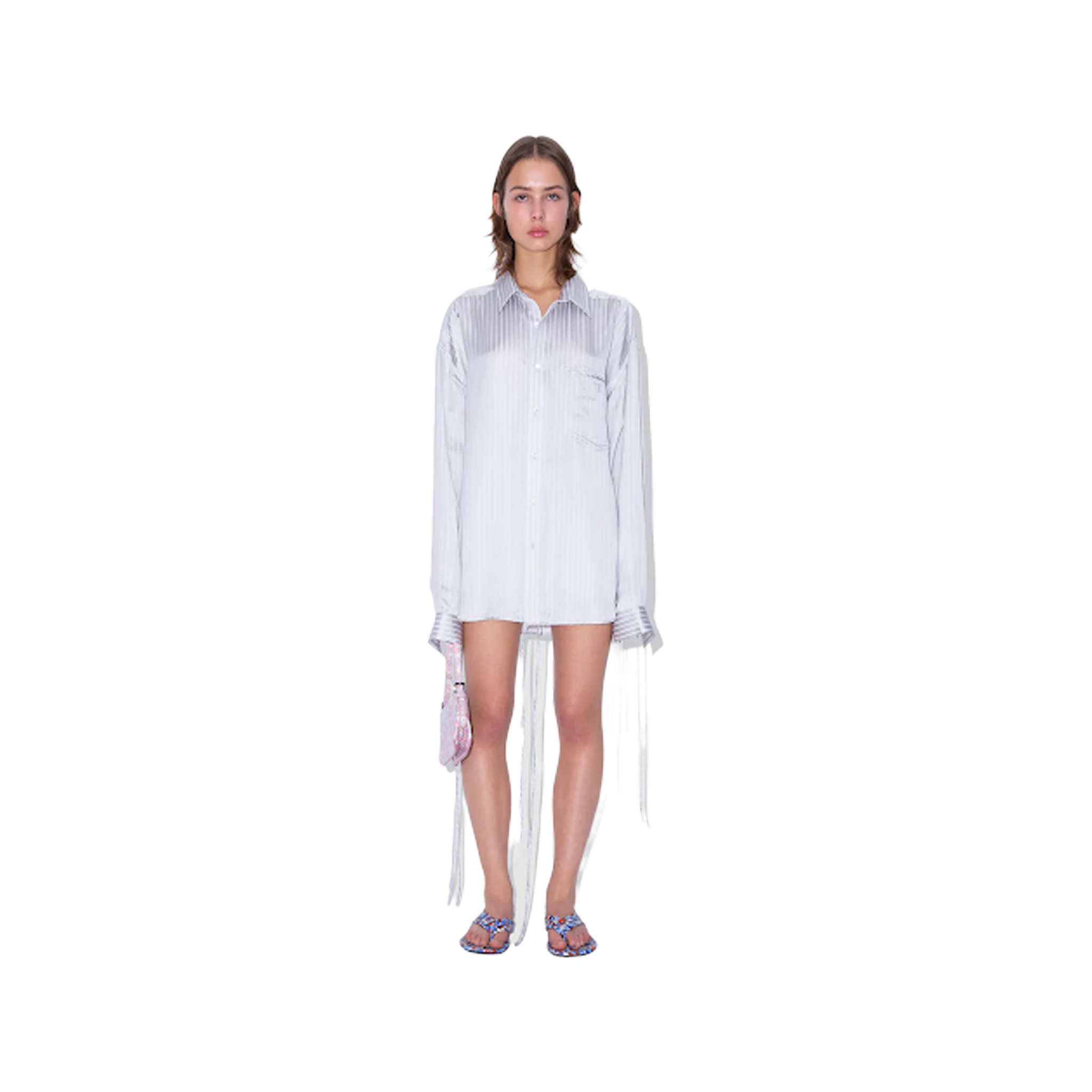 Satin Pin Stripe Shirt Grey And White Viscose Blend