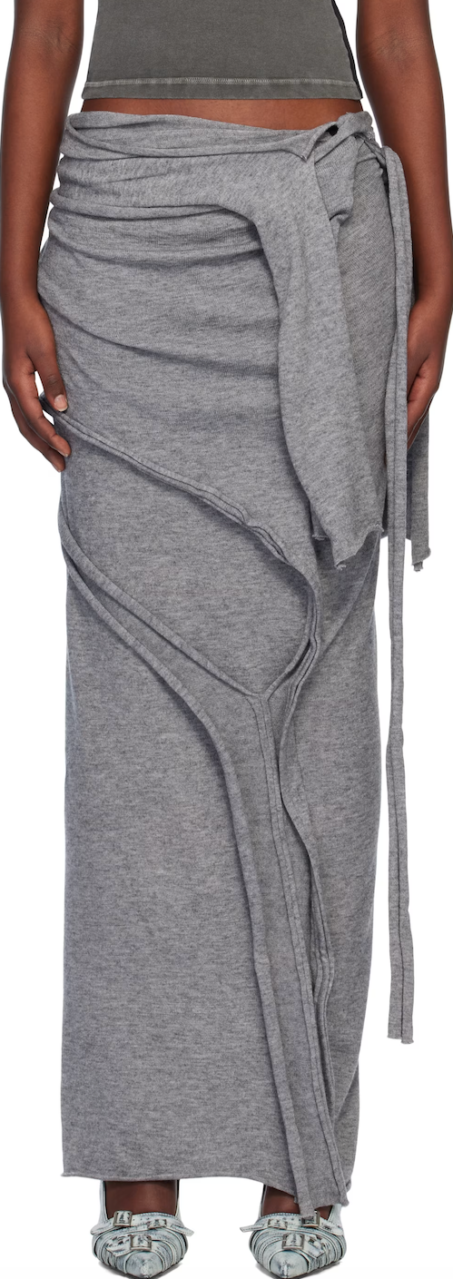 Gray Drape Strap Knit Maxi Skirt