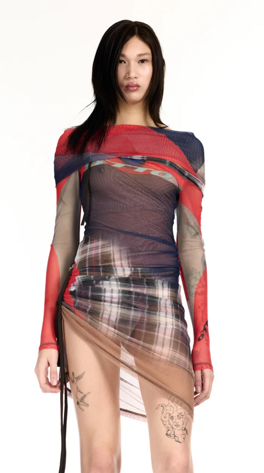 Mesh Off-Shoulder Mini Dress