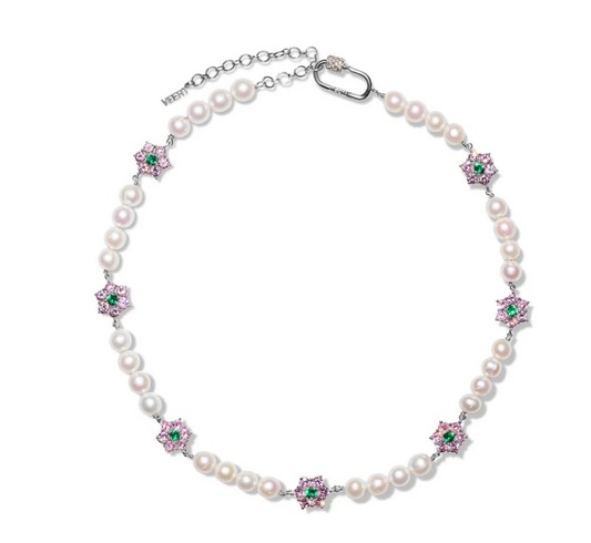 Green & Pink Flower Freshwater Pearl Necklace