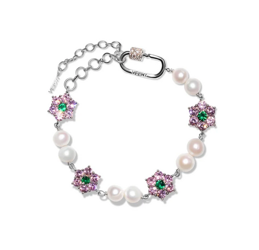 MACRO Green & Pink Flower Freshwater Pearl Bracelet