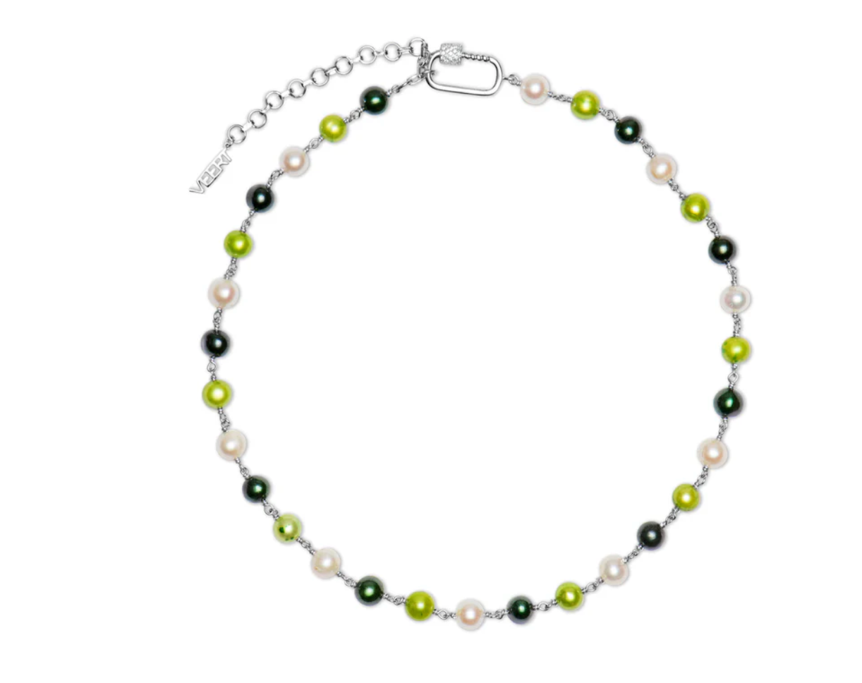 The Single Multi Green Freshwater Pearl Necklace in White Gold