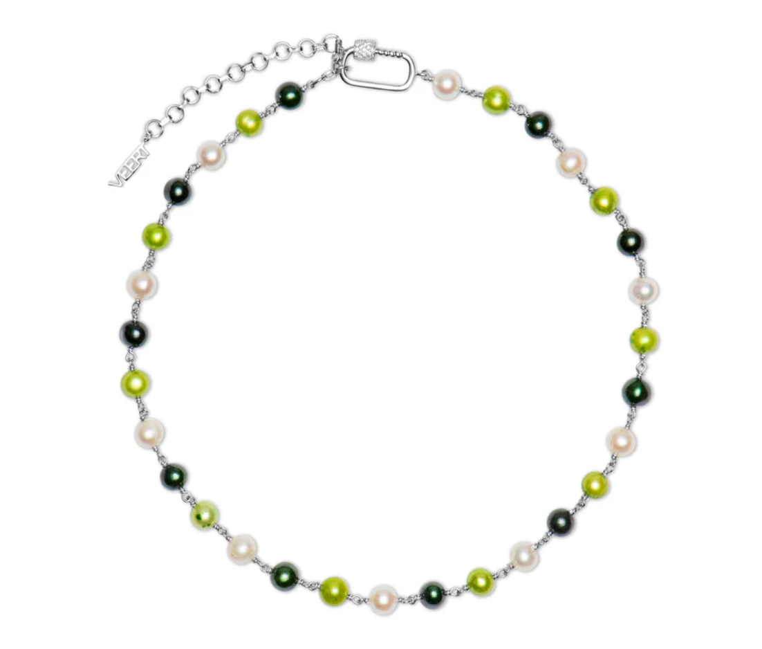 The Single Multi Green Freshwater Pearl Necklace in White Gold