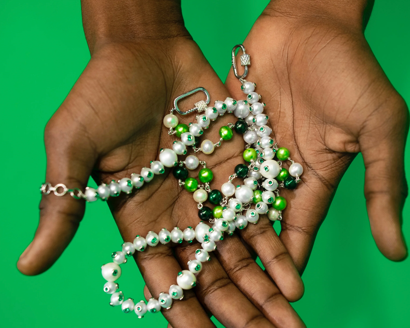 The Single Multi Green Freshwater Pearl Necklace in White Gold