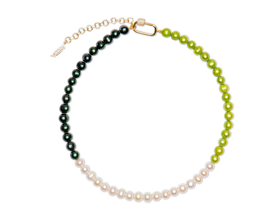 The Chunk Multi Green Freshwater Pearl Necklace in Yellow Gold