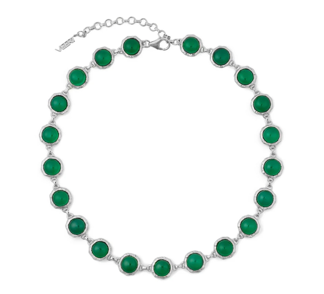The Green Onyx Circle Necklace in White Gold
