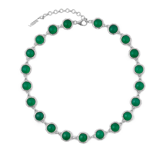 The Green Onyx Circle Necklace in White Gold
