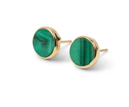 The Malachite Circle Earring Pair in Yellow Gold