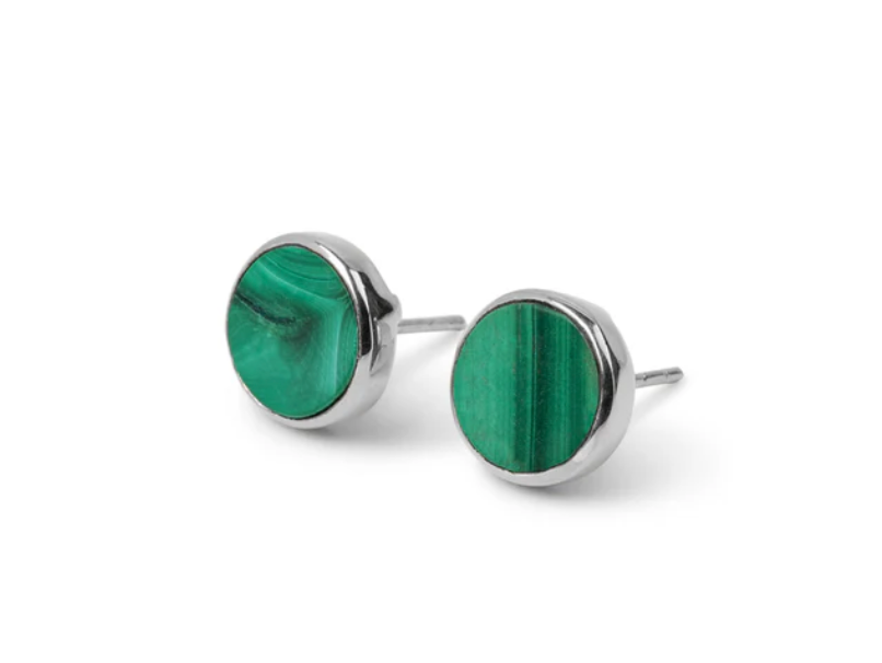 The Malachite Circle Earring Pair in White Gold