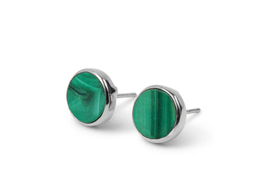 The Malachite Circle Earring Pair in White Gold