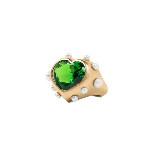 The Macro Pearl Heart Ring in Yellow Gold