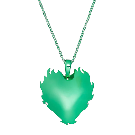 The Flame Heart Pendant Chain in Green Coating