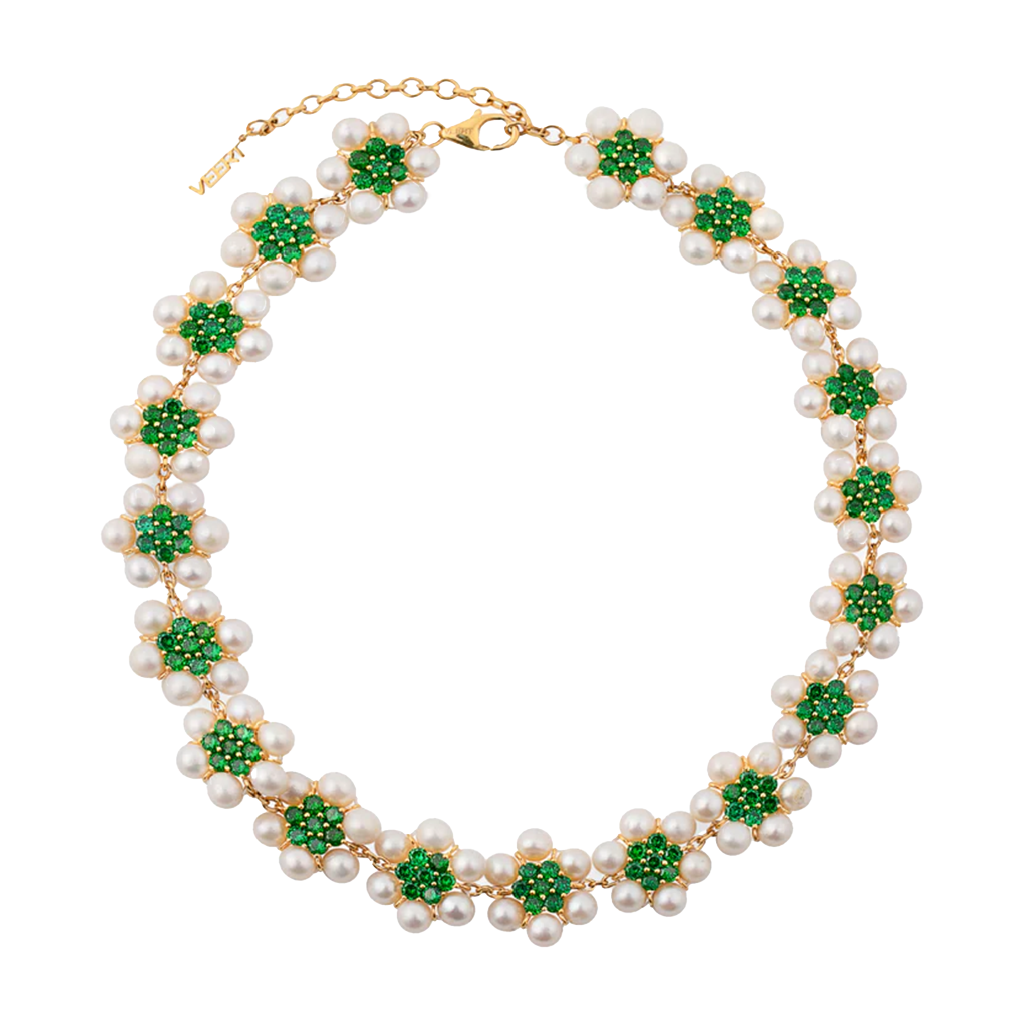 The 114 Pearl Green Flower Necklace in Yellow Gold