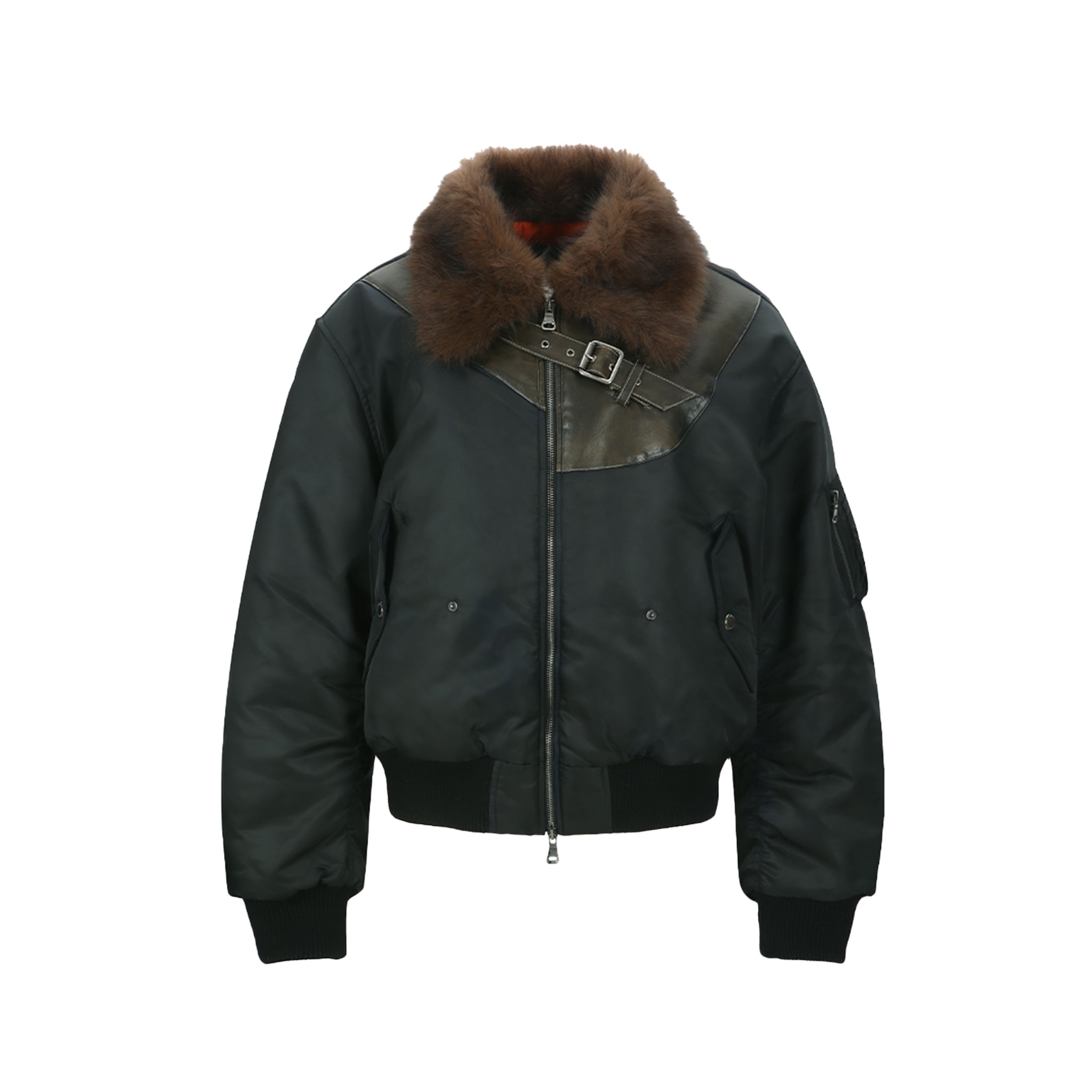 Fur Collar Leather Patch MA-1 Bomber