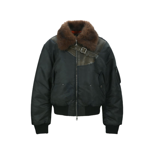 Fur Collar Leather Patch MA-1 Bomber