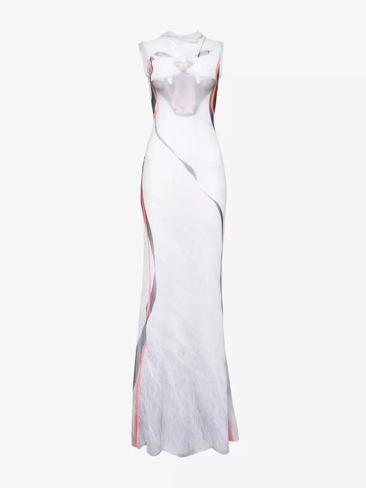 Cat Print Mesh Maxi Dress