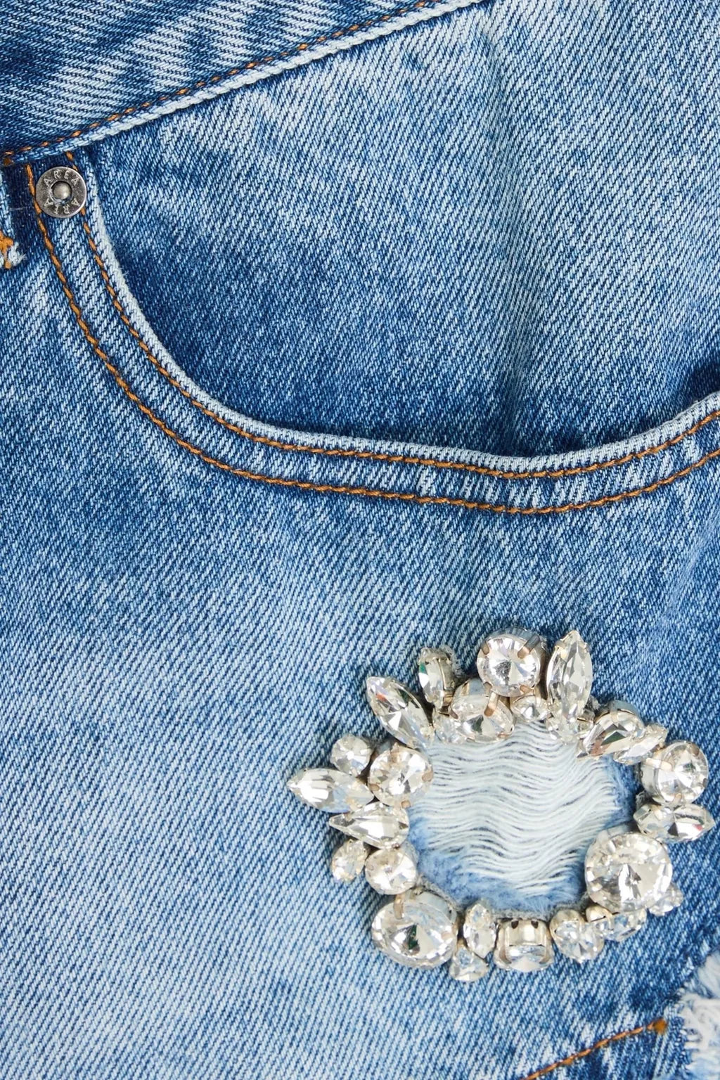 Crystal-Embellished Distressed Denim Shorts