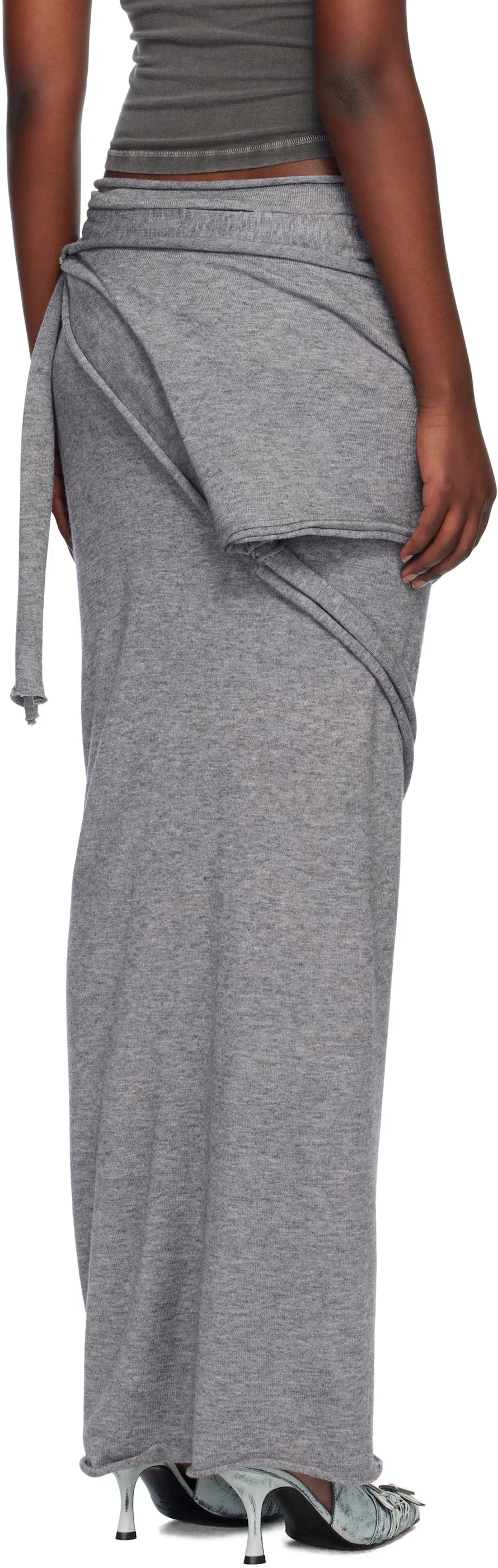 Gray Drape Strap Knit Maxi Skirt